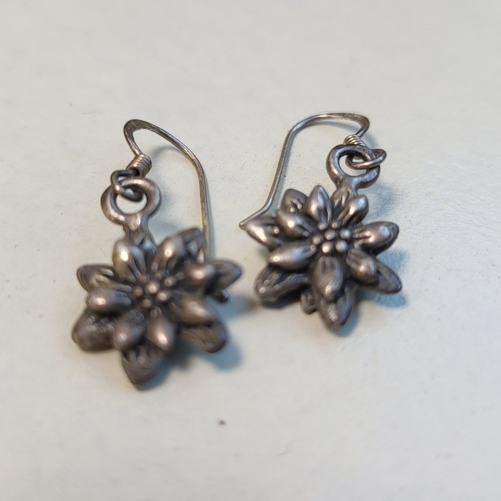 925 Sterling Silver Flower Floral Drop Dangle Earrings Vintage Boho
